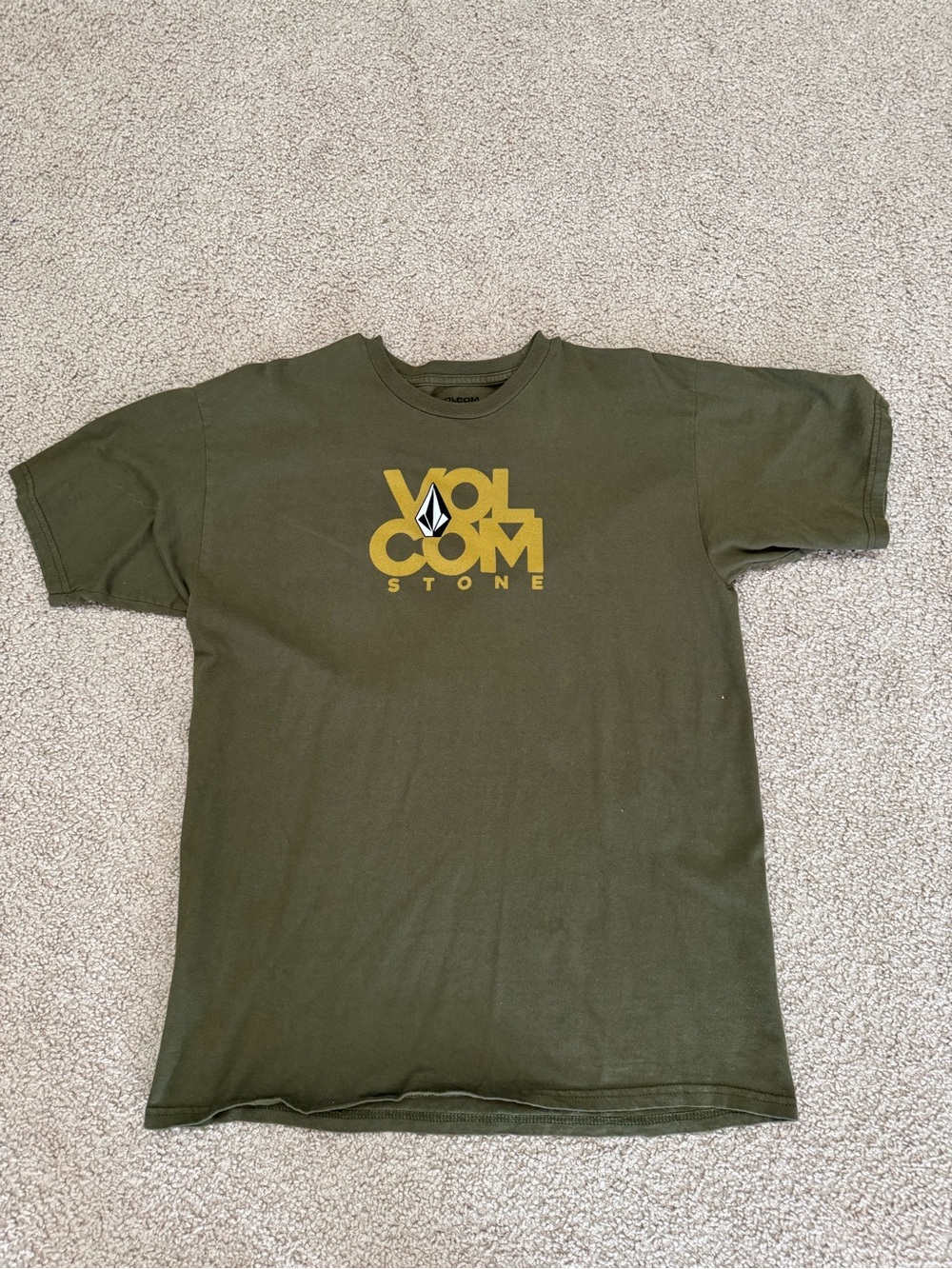 Volcom Olive Green Short Sleeve Tee with Yellow Logo